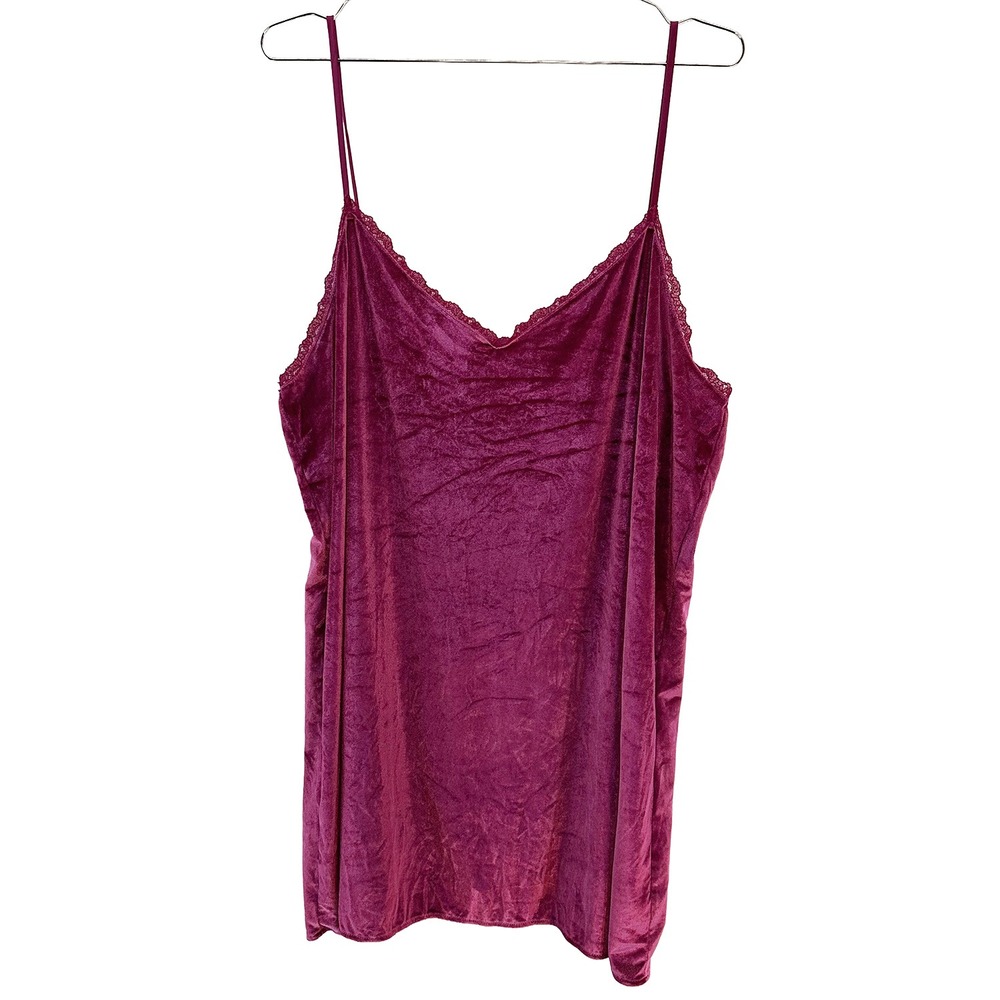 VICTORIA'S SECRET Fairy Velvet & Lace Chemise Slip Cami Top • XXL • fuchsia pink